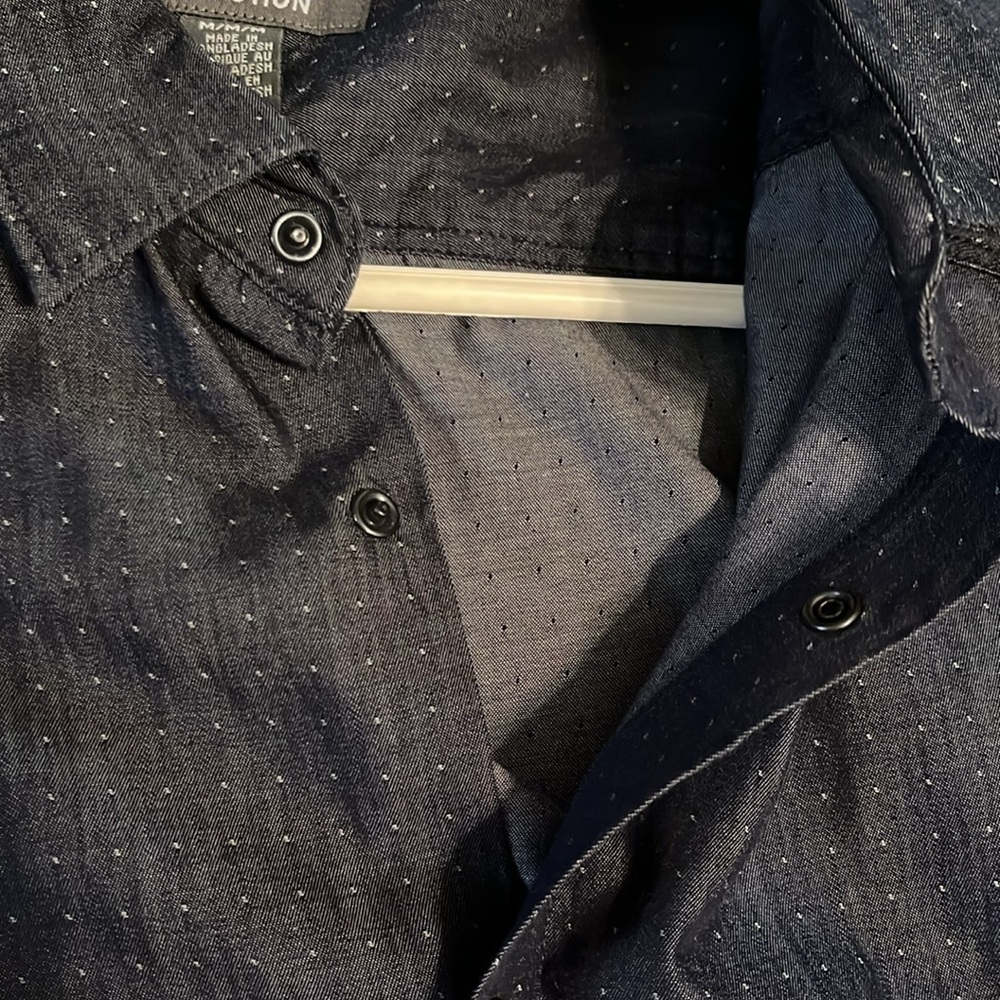 Kenneth Cole Blue Chambray Super Slim Fit Snap Front Shirt - Picture 10 of 16
